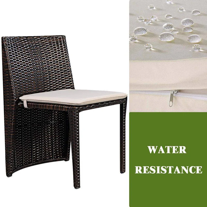Brown 3-Piece Wicker Patio Conversation Set with Beige Cushions