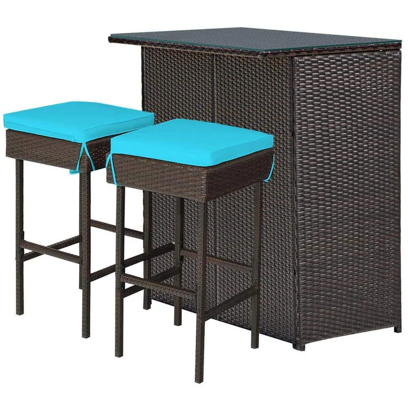 Brown 3-Piece Wicker Outdoor Serving Bar Set
