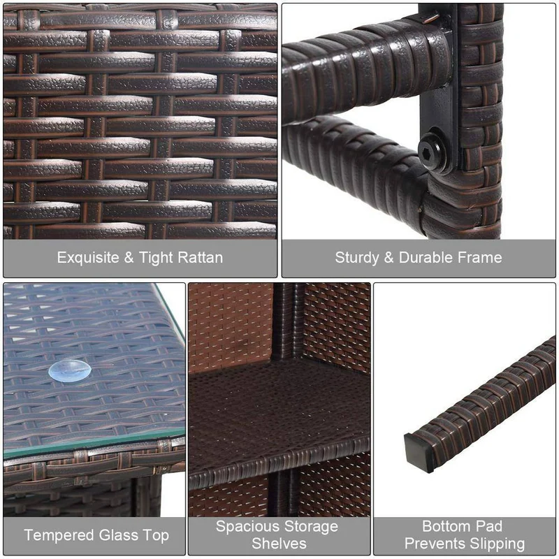 Brown 3-Piece Wicker Outdoor Serving Bar Set