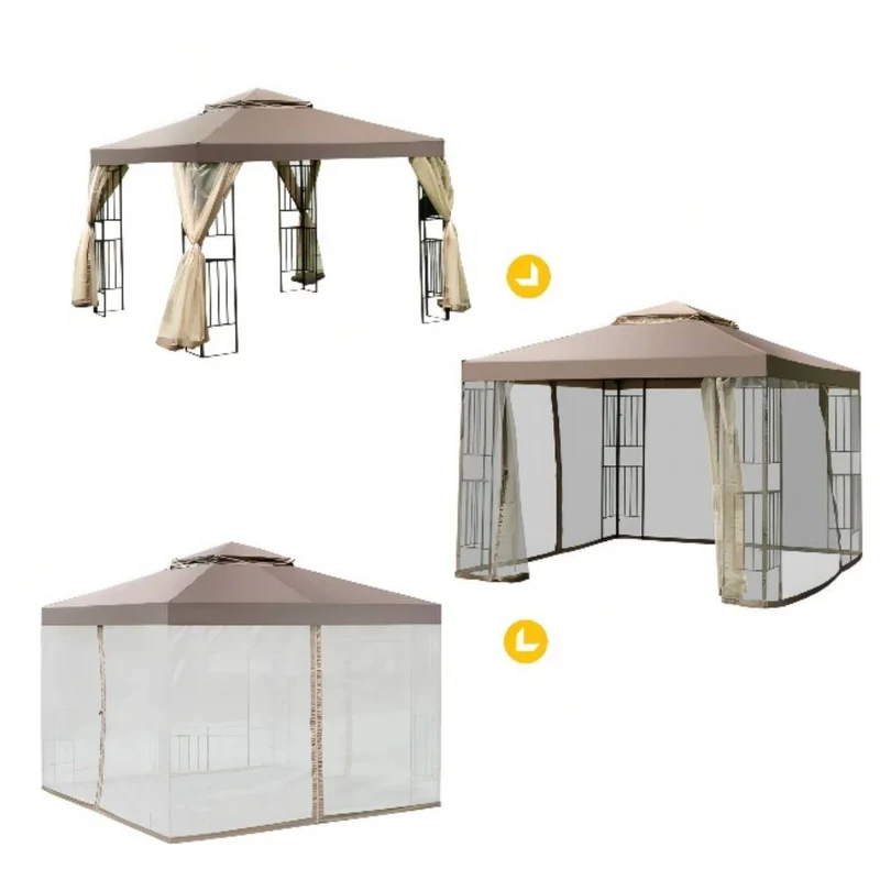 2-Tier 10 ft. x 10 ft. Dark Brown Gazebo Canopy Tent with Netting