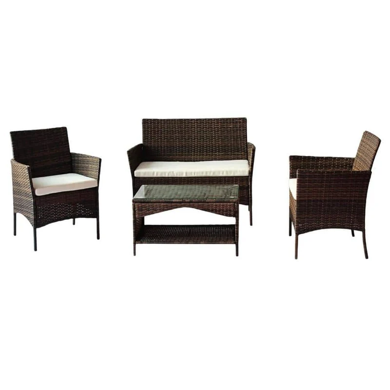 4-Piece Wicker Patio Conversation Seating Set with Beige Cushions