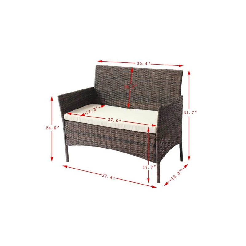 4-Piece Wicker Patio Conversation Seating Set with Beige Cushions