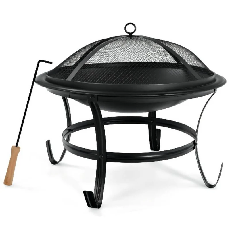 22 in. W x 12 in.H Round Outdoor Metal Wood Burning Fire Pit with Grill and Poker