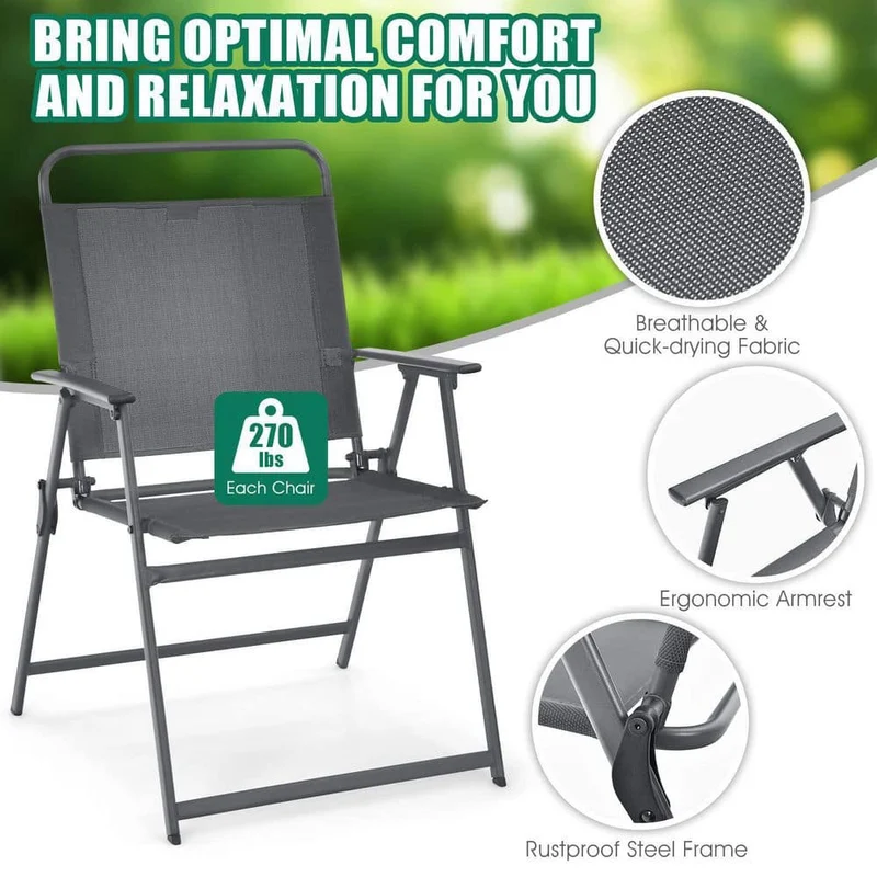 Black 3-Piece Metal Outdoor Bistro Set with Folding Table and Chairs