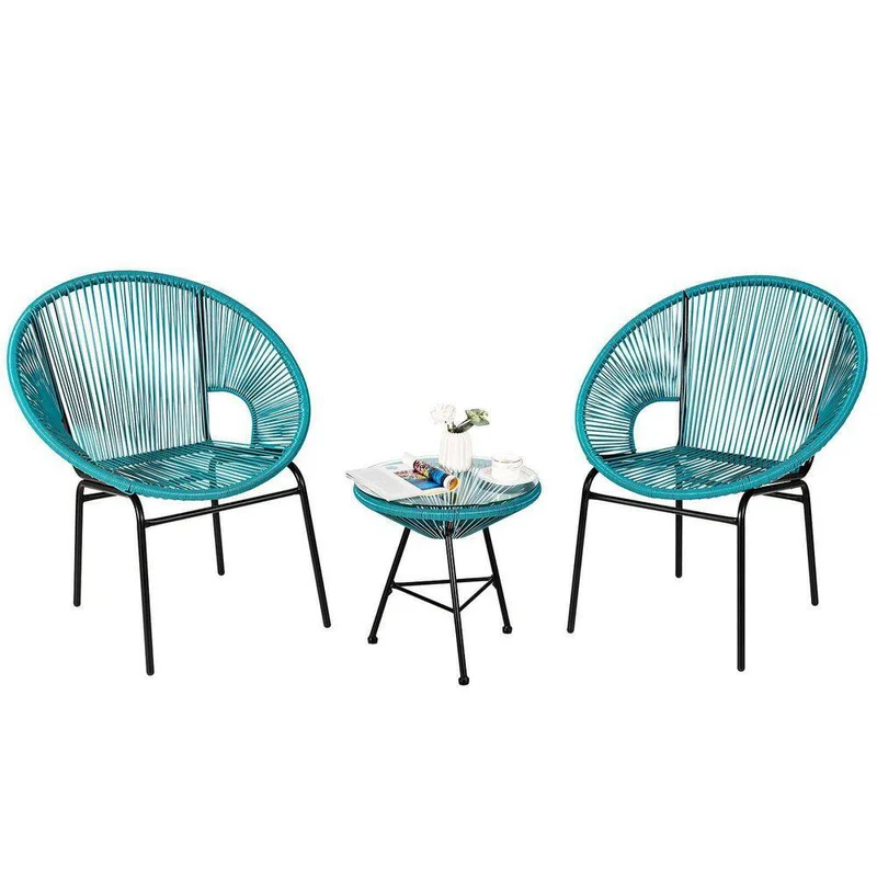 3-Piece Metal Frame Outdoor Bistro Set with Glass Table