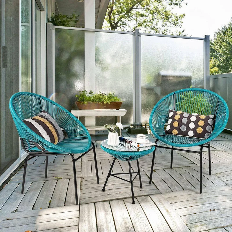 3-Piece Metal Frame Outdoor Bistro Set with Glass Table