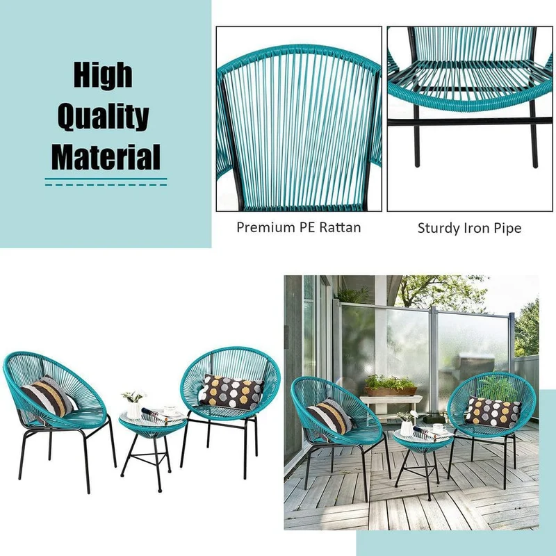 3-Piece Metal Frame Outdoor Bistro Set with Glass Table