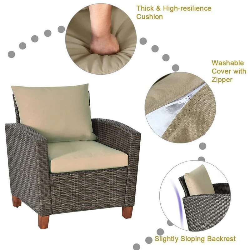 4-Piece Wicker Patio Conversation Set with Beige Cushions