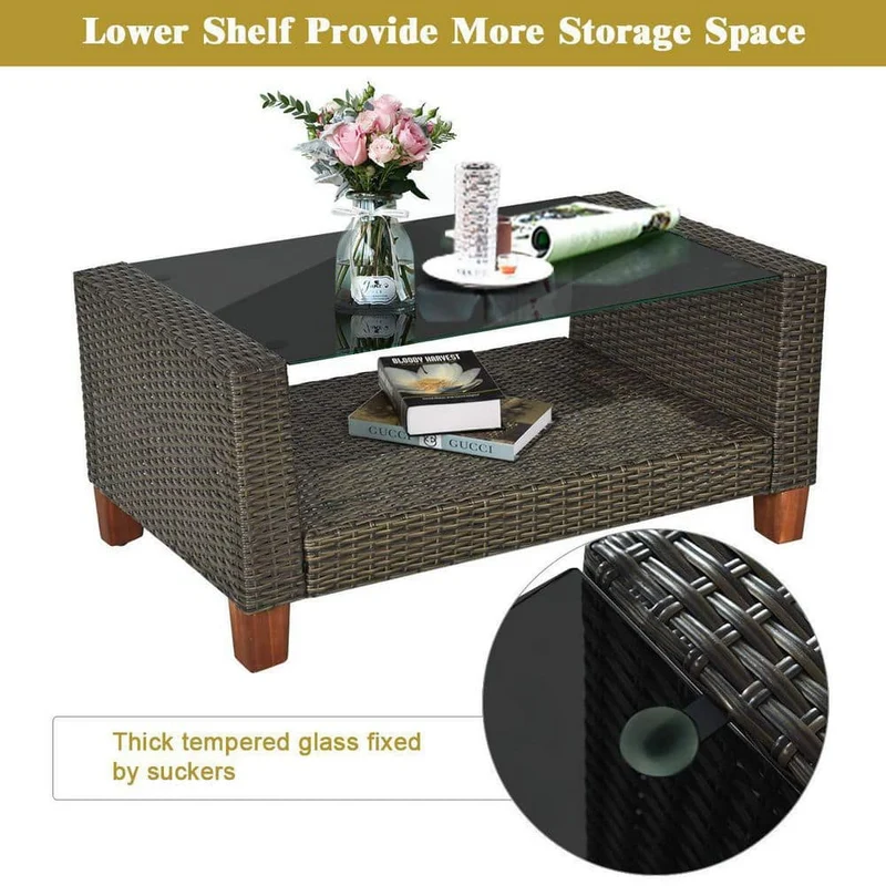 4-Piece Wicker Patio Conversation Set with Beige Cushions