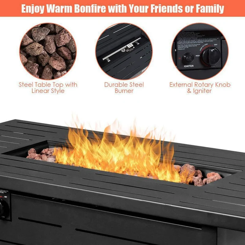 42 in. 60,000BTU Fire Pit Propane Gas Fire Pit Table Rectangular Tabletop