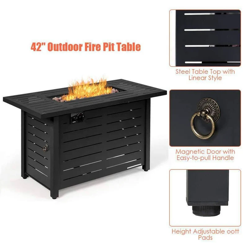 42 in. 60,000BTU Fire Pit Propane Gas Fire Pit Table Rectangular Tabletop