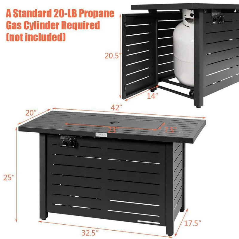 42 in. 60,000BTU Fire Pit Propane Gas Fire Pit Table Rectangular Tabletop