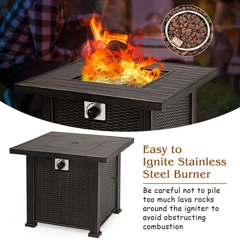 30 in. W Steel Propane Outdoor Patio Fire Pit Table