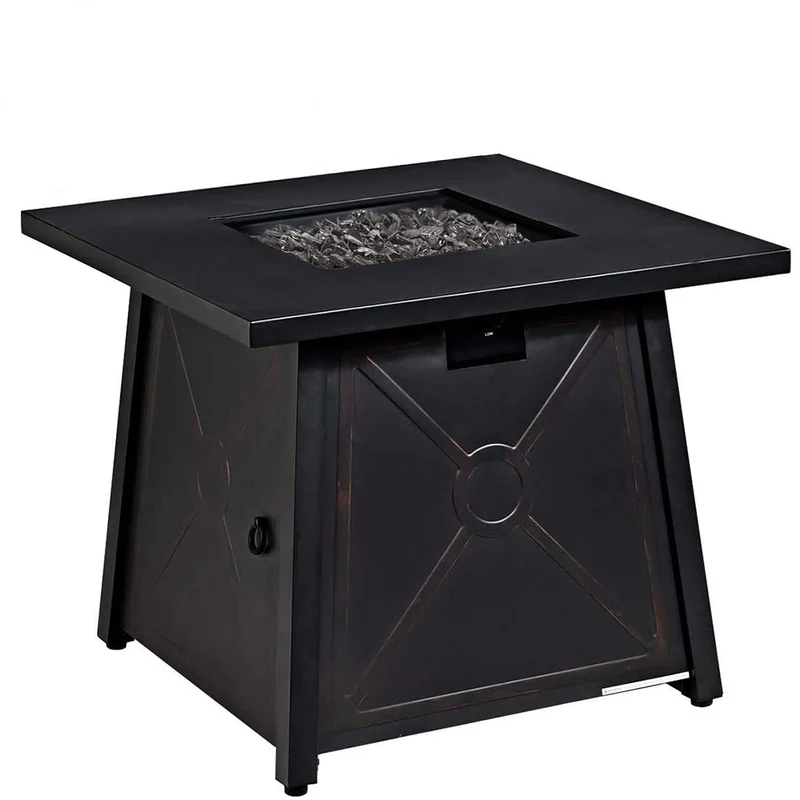 30 in. W x 25 in. H Black Steel 50,000 BTU Square Propane Gas Fire Pit Table