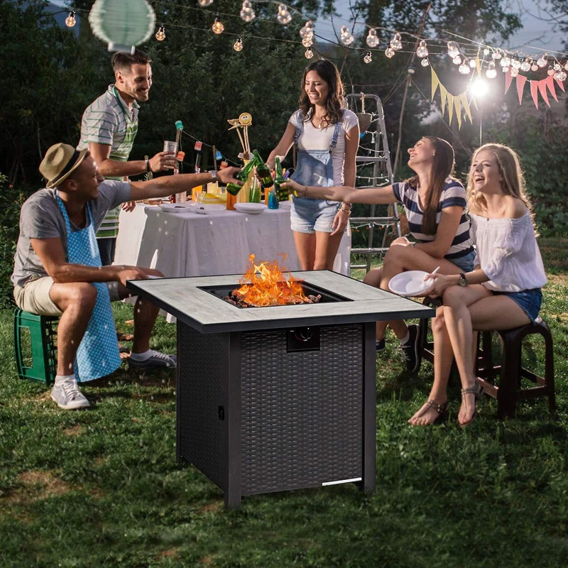 30 in. W x 25 in H Steel Square Propane Gas Fire Pit Table with Ceramic Tabletop