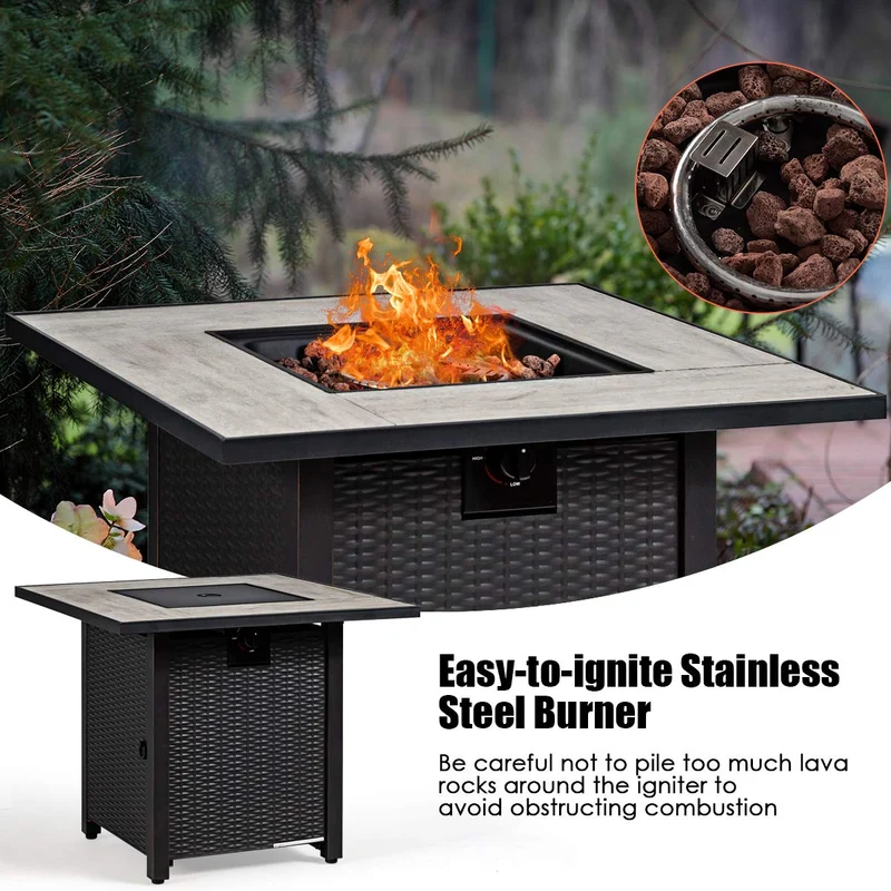 30 in. W x 25 in H Steel Square Propane Gas Fire Pit Table with Ceramic Tabletop