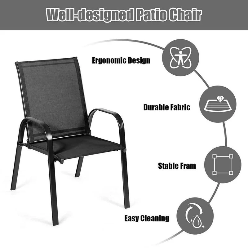 Black Metal Outdoor Folding Recliner with Armrest (2-Pack)