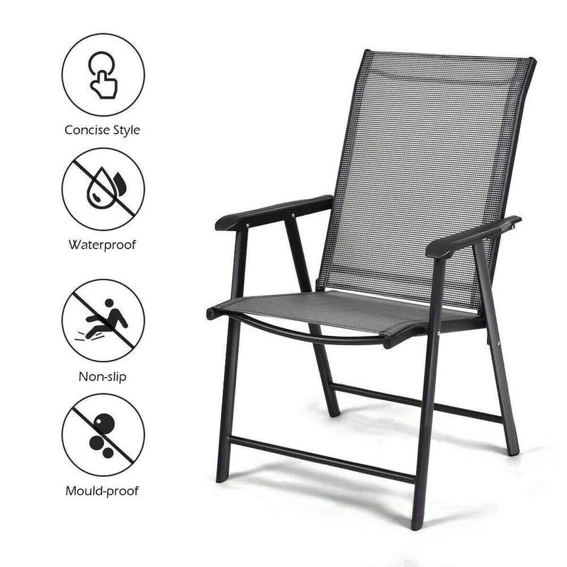 Grey Metal Portable Folding Outdoor Recliner Outdoor Patio Dining Chairs (2-Pack)