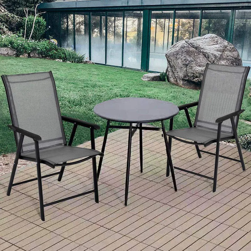 Grey Metal Portable Folding Outdoor Recliner Outdoor Patio Dining Chairs (2-Pack)
