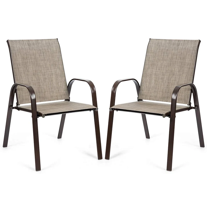Gray Metal Outdoor Folding Recliner with Armrest (2-Pack)