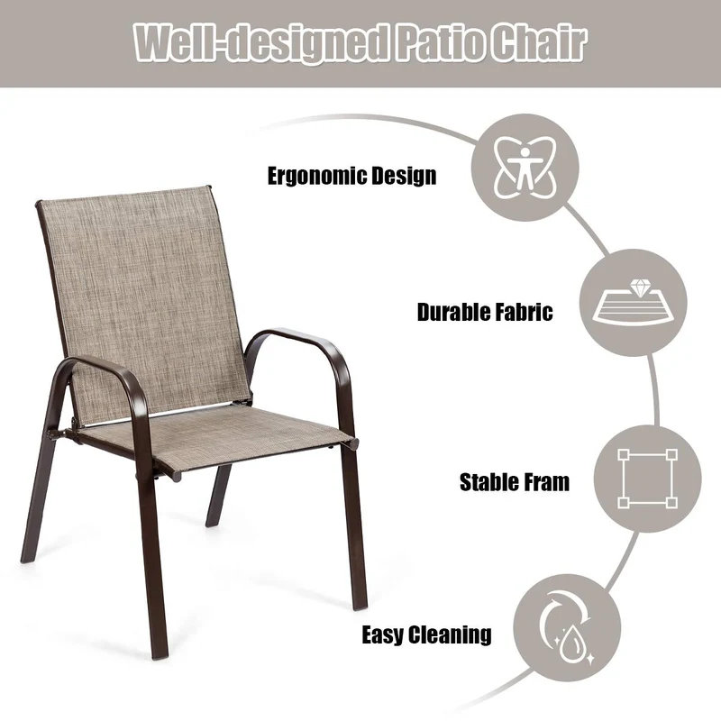 Gray Metal Outdoor Folding Recliner with Armrest (2-Pack)