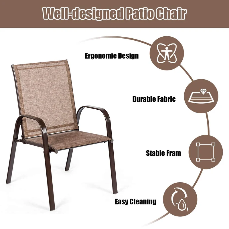 Brown Metal Outdoor Folding Recliner with Armrest (2-Pack)