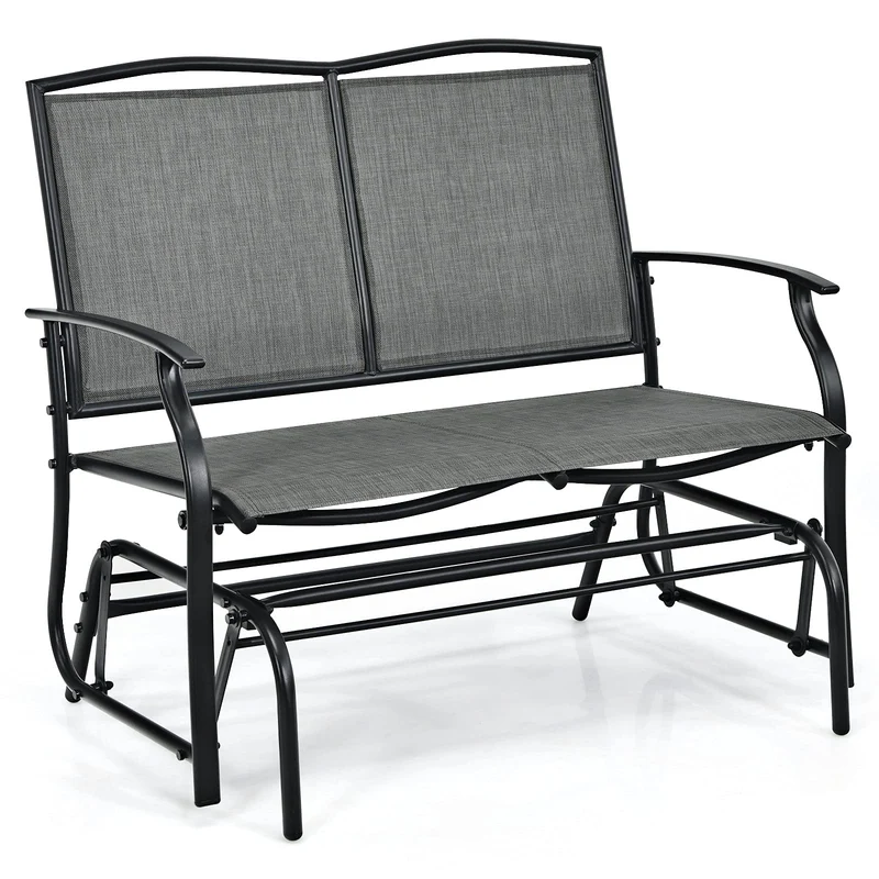 Gray 2-Person Steel Outdoor Rocking Chair Patio Padded Sling Glider
