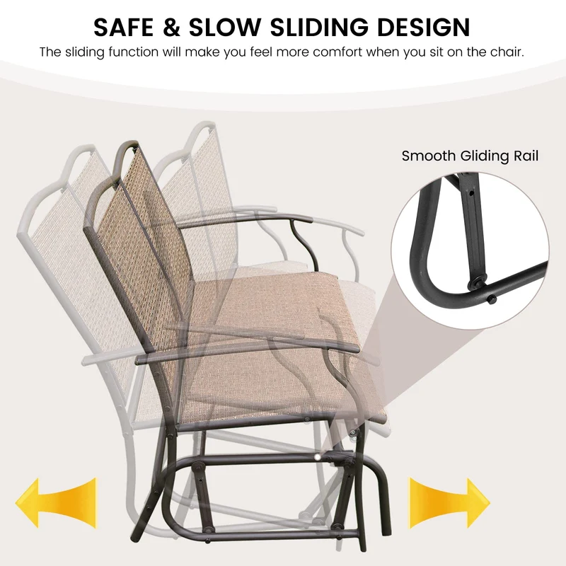 Brown 2-Person Steel Outdoor Rocking Chair Patio Padded Sling Glider