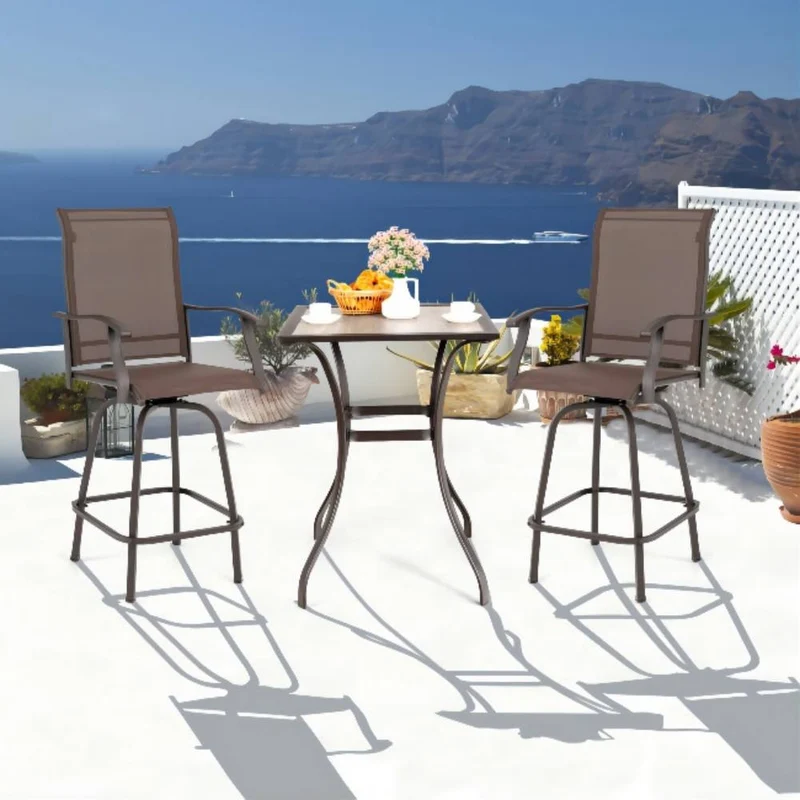2-Piece Metal Swivel Outdoor Bar Stools