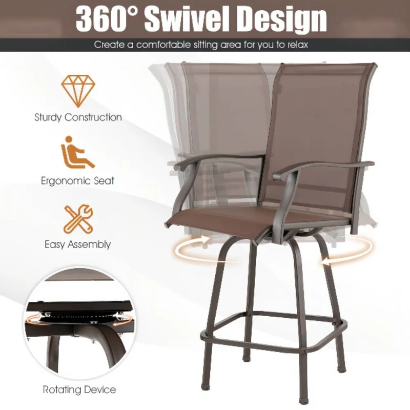 2-Piece Metal Swivel Outdoor Bar Stools
