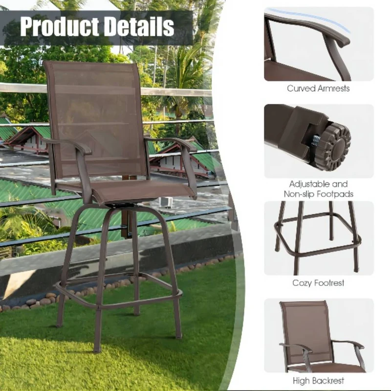 2-Piece Metal Swivel Outdoor Bar Stools