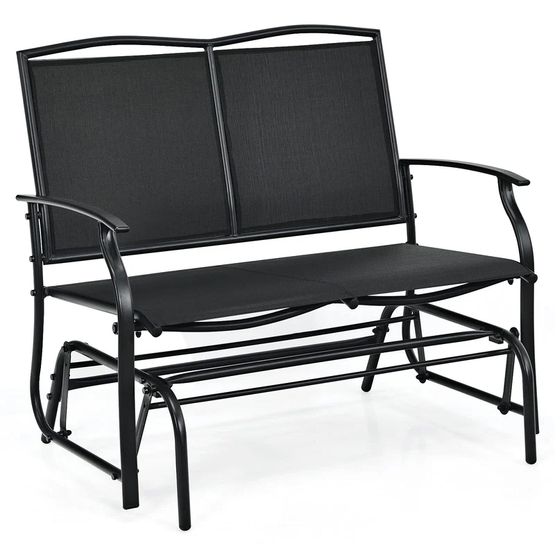 Black 2-Person Steel Outdoor Rocking Chair Patio Padded Sling Glider