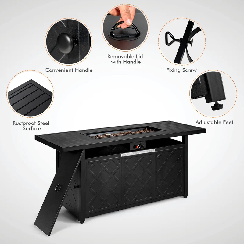 57 in. Rectangular Metal Propane Gas Fire Pit 50000 Btu Outdoor Fire Pit Table