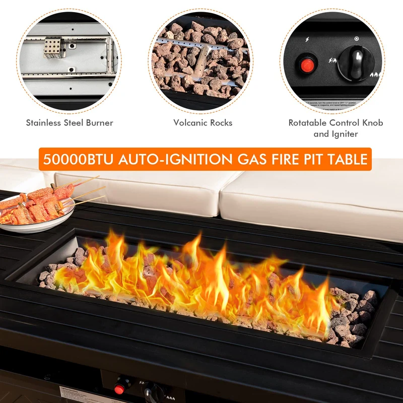 57 in. Rectangular Metal Propane Gas Fire Pit 50000 Btu Outdoor Fire Pit Table