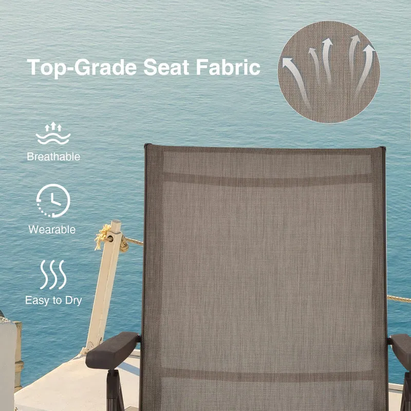 Brown Steel Outdoor Foldable Patio Chaise Lounge Chair