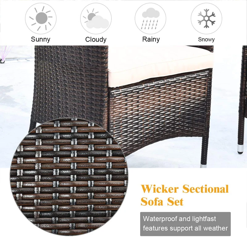 4-Piece Wicker Patio Conversation Set with Beige Cushion