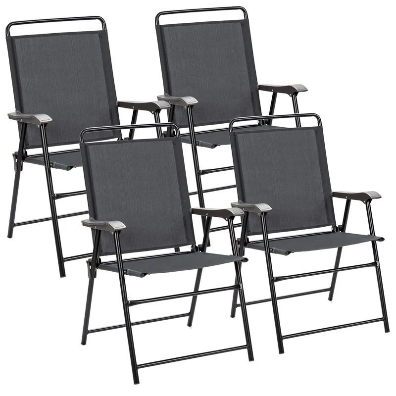 Gray Steel Portable Folding Chair Outdoor Patio Dining Chair with Armrest (4-Pack)