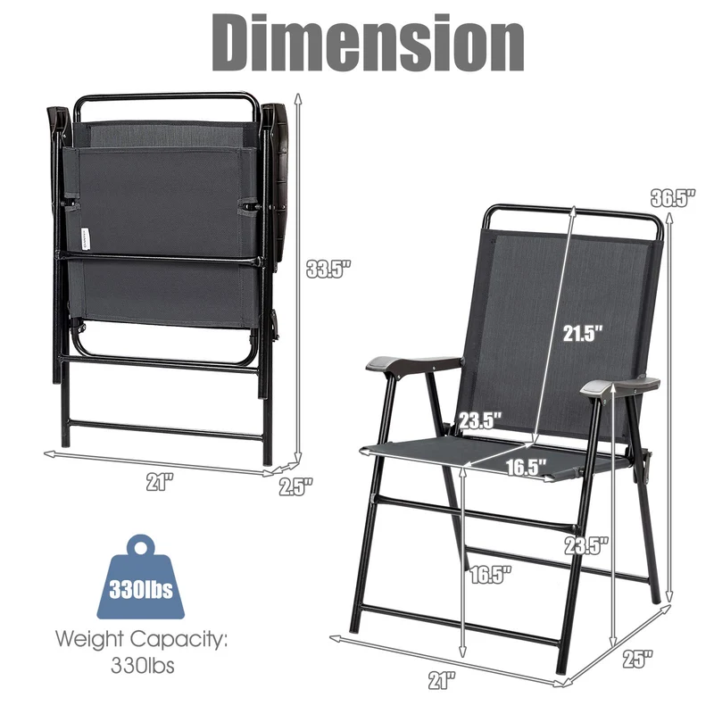 Gray Steel Portable Folding Chair Outdoor Patio Dining Chair with Armrest (4-Pack)