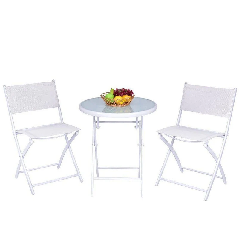 3-Piece Metal Folding Outdoor Patio Bistro Set in White