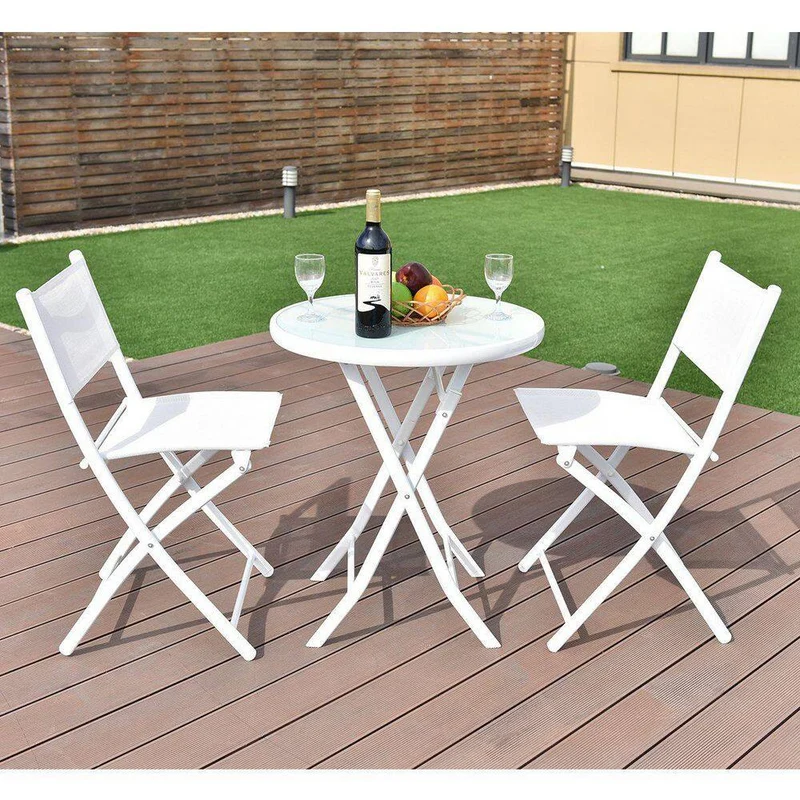 3-Piece Metal Folding Outdoor Patio Bistro Set in White