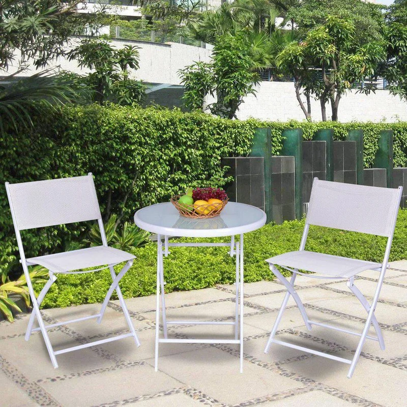 3-Piece Metal Folding Outdoor Patio Bistro Set in White