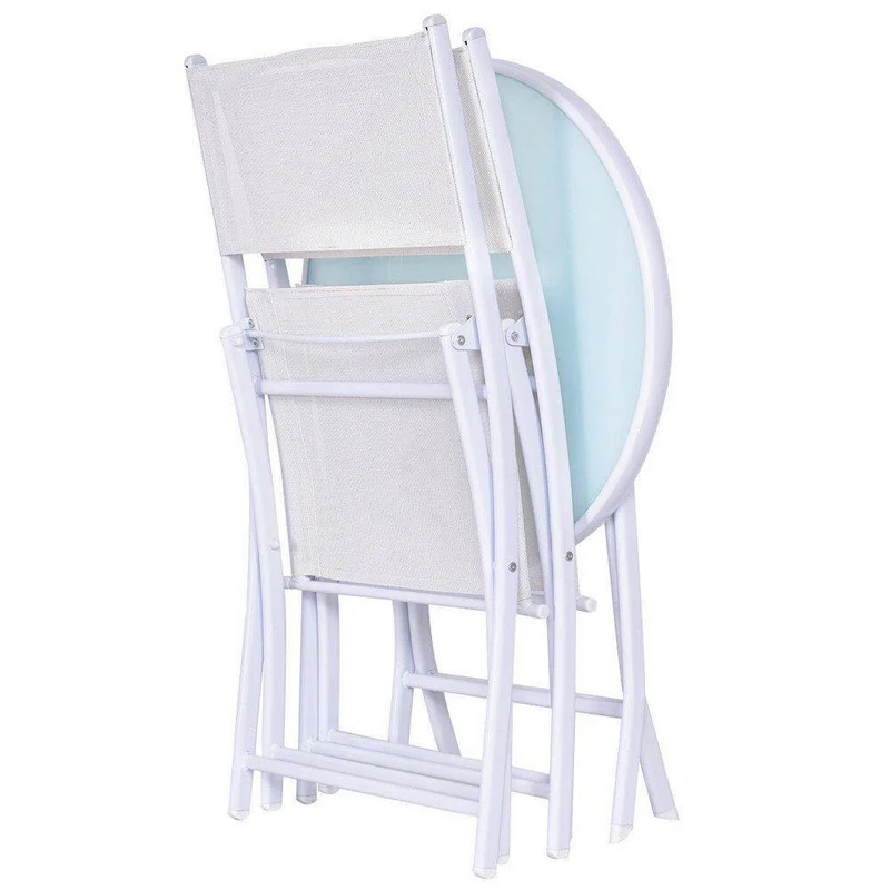 3-Piece Metal Folding Outdoor Patio Bistro Set in White