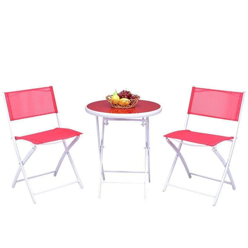 3-Piece Metal Folding Outdoor Patio Bistro Set in Red