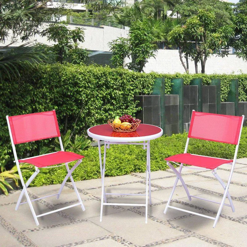 3-Piece Metal Folding Outdoor Patio Bistro Set in Red