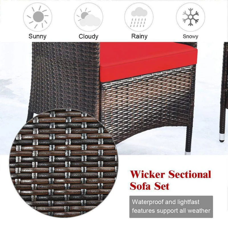 4-Piece Wicker Patio Conversation Set with Red Cushions