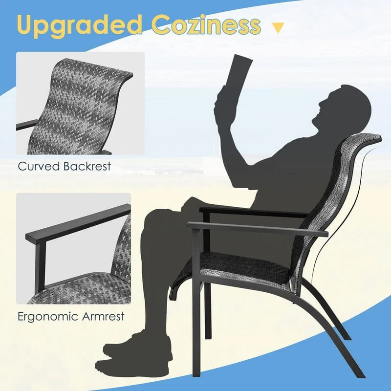 Gray 3-Piece Wicker Outdoor Bistro Set with High Backrest and Armrest