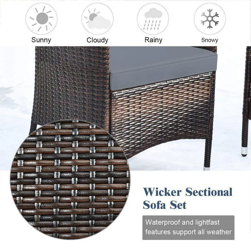 4-Piece Wicker Patio Conversation Set with Gray Cushions