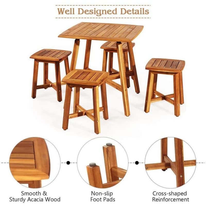 Natural 5-Pieces Acacia Wood Patio Dining Set