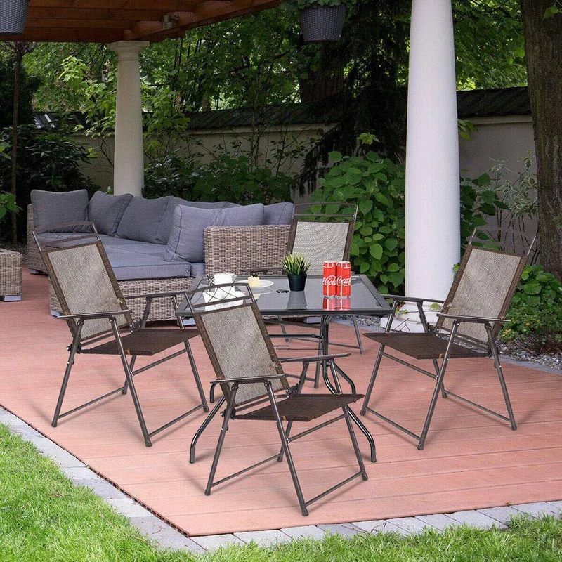 Brown 4-Piece Folding Portable Metal Outdoor Dining Chair
