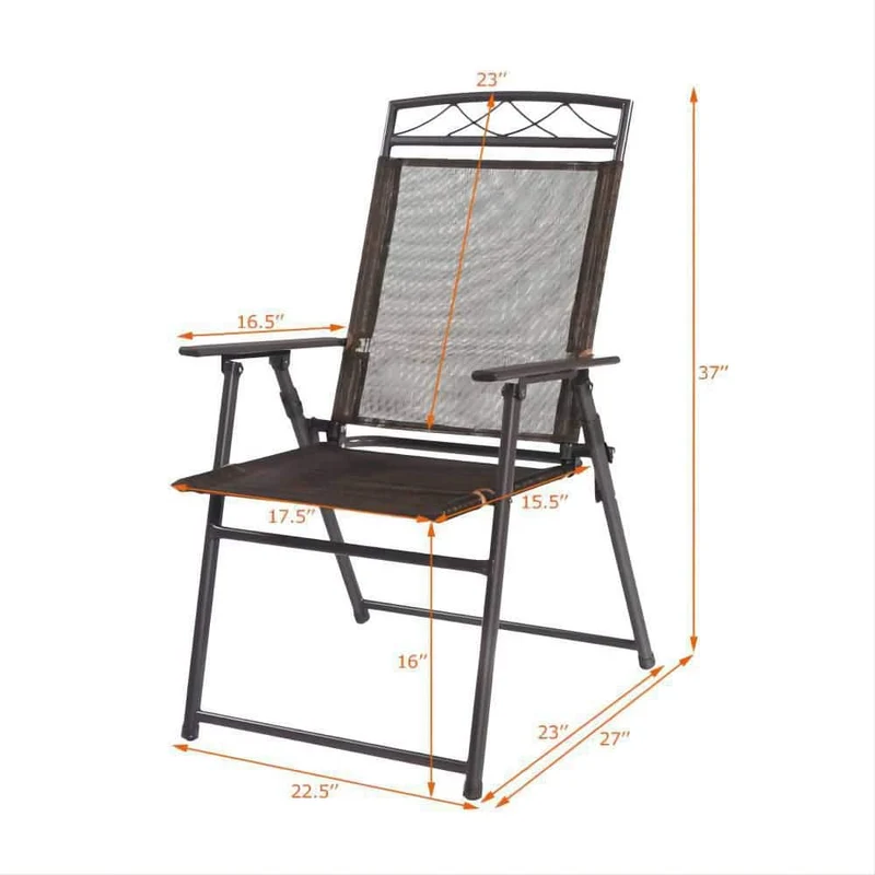 Brown 4-Piece Folding Portable Metal Outdoor Dining Chair